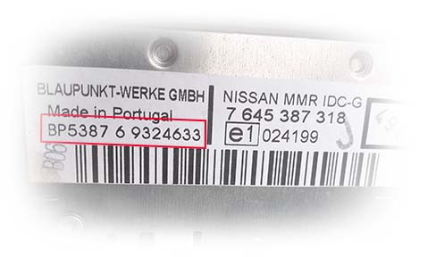 nissan blaupunkt serial on label